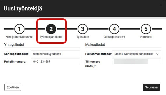FI Simple Palkat - Uusi työntekijä - Työntekijän tiedot