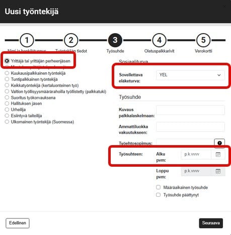 FI Simple Palkat - Uusi työntekijä - Työsuhde esimerkki - YEL