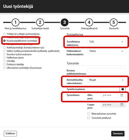 FI Simple Palkat - Uusi työntekijä - Työsuhde esimerkki TYEL