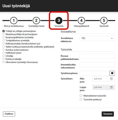 FI Simple Palkat - Uusi työntekijä - Työsuhde