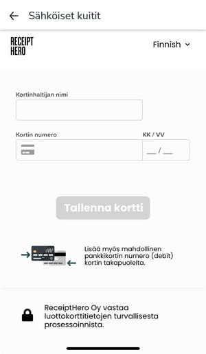 Easor App mobiili - ReceiptHero - Lisää kortti