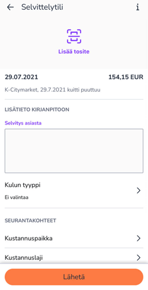 FI Aineisto - Selvittelytili - Lisää tosite