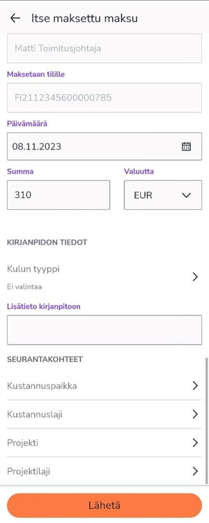 FI Easor App mobiili - Itse maksettu