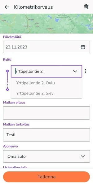 FI Easor App mobiili - Kilometrikorvaus