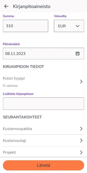 FI Easor App mobiili - Kirjanpitoaineisto