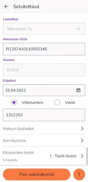 FI Easor App mobiili - Maksut - Selvitettävä