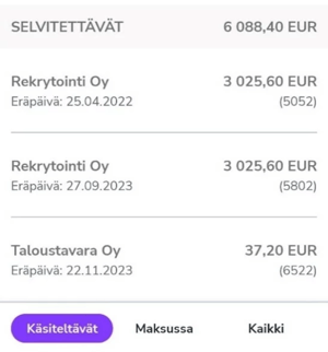 FI Easor App mobiili - Maksut - Selvitettävät maksut