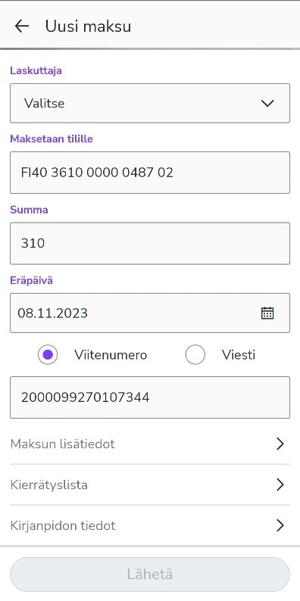 FI Easor App mobiili - Uusi maksu