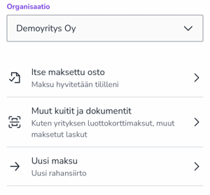 FI Easor App mobiili - Valitse aineistotyyppi