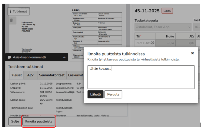 Ilmoita tulkinnan puutteista