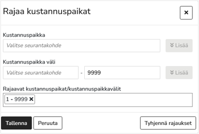 Pääkirja seurantakohteiden lisääminen
