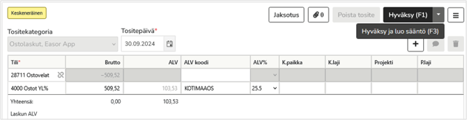 lisää sääntö hyväksynnästä