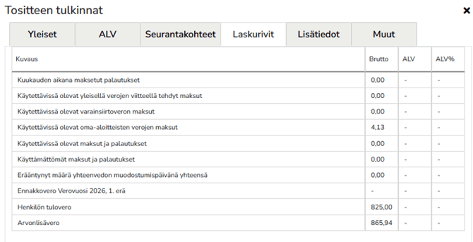 omaveroyhteenveto saanto tulkinnat