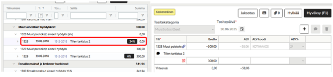 Arvonlisäverollisen tilierittelytilin kohdistus bruttosummasta