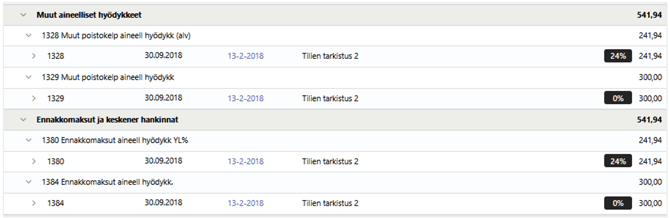 ALV-prosentti tilierittelytilien tapahtumilla