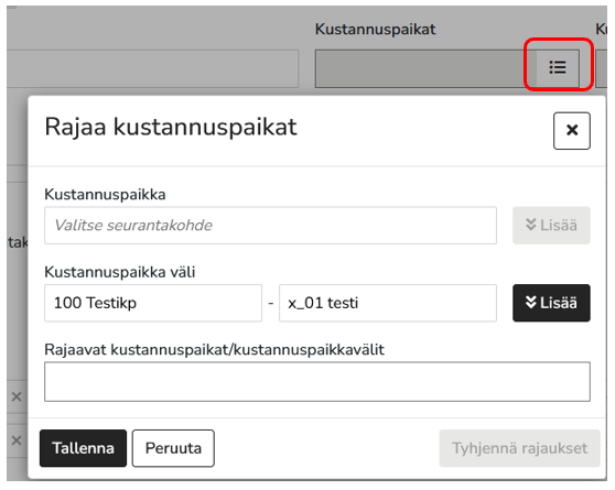 toistuvien kirjaustan sääntöön seurantakohde
