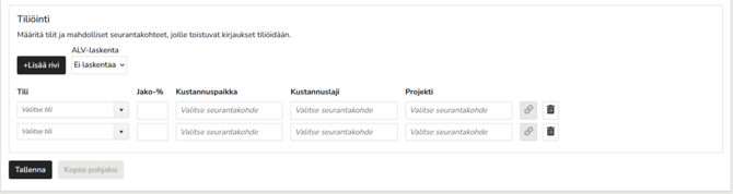 toistuvien kirjausten säännö tiliöinnit