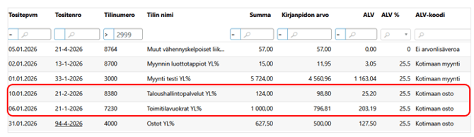 toistuvien kirjausten säännöt esim yleiskulujako