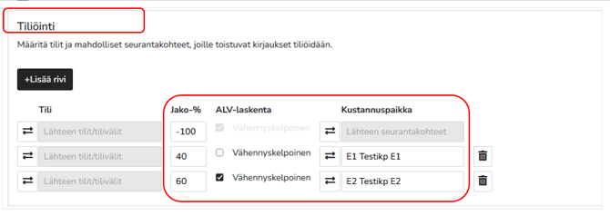 toistuvien kirjausten säännöt esim. alvyleiskulu seurantakohde1