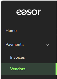 EN Easor App - Main menu - Payments - Vendors 230226