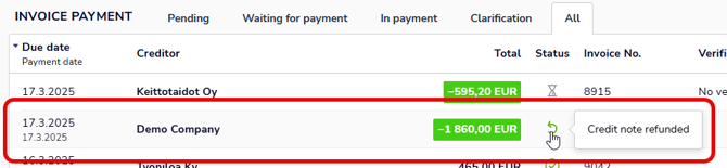 EN Payments - Credit note - Credit note used