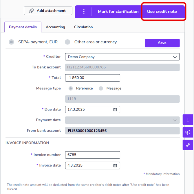 EN Payments - Use credit note 120325