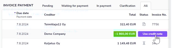 EN Payments - Use credit note in Payment view 020824