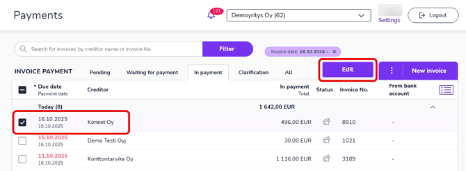 EN Payments_Invoice selected_Edit button visible