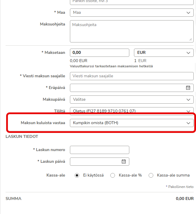 FI Easor App - Maksut uusi - Maksun tiedot - Valuuttalasku - Maksun kulut