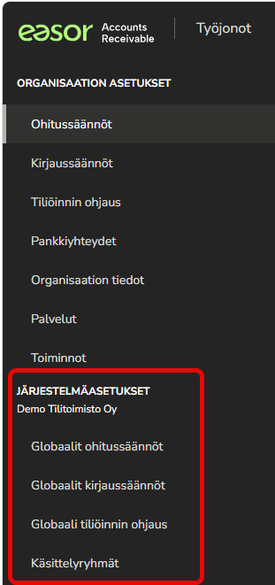 FI AR - Asetukset menu - Globaalit säännöt