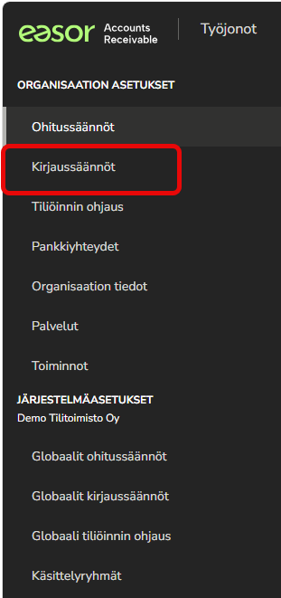 FI AR - Asetukset menu - Kirjaussäännöt