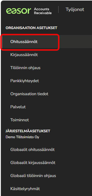 FI AR - Asetukset menu - Ohitussäännöt