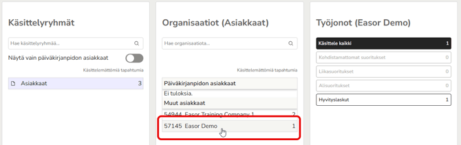 FI AR - Etusivu - Käsittelyryhmä - Organisaatio valittu
