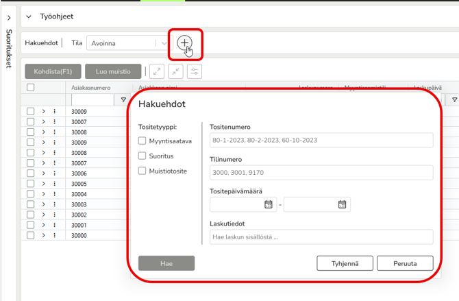 FI AR - Saatavat - Hakuehdot