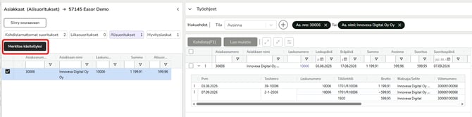 FI AR - Saatavat - Työjono - Alisuoritukset - Merkitse käsitellyksi