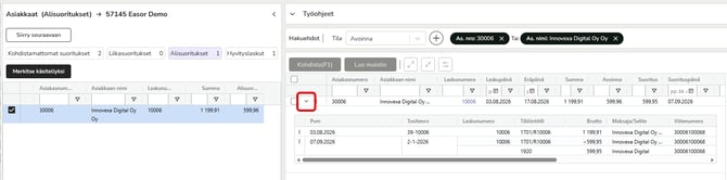 FI AR - Saatavat - Työjono - Alisuoritukset - Rivin lisätiedot