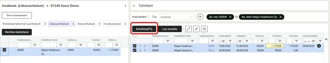 FI AR - Saatavat - Työjono - Liikasuoritukset - Kohdista