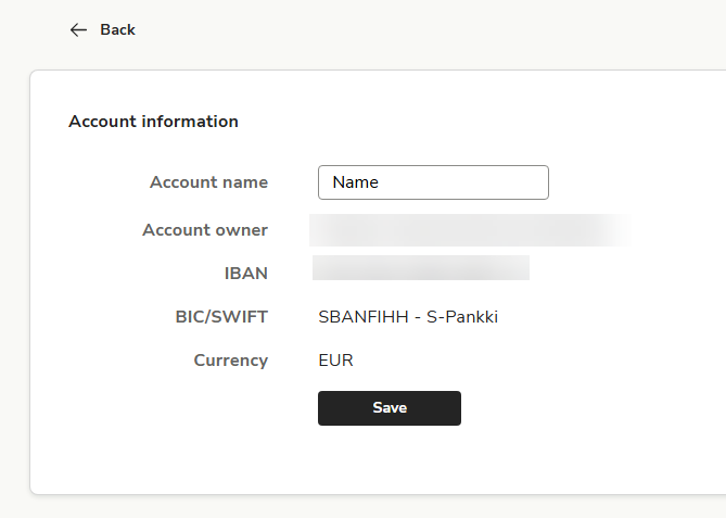 EN Easor App - Bank accounts - Account information dialog