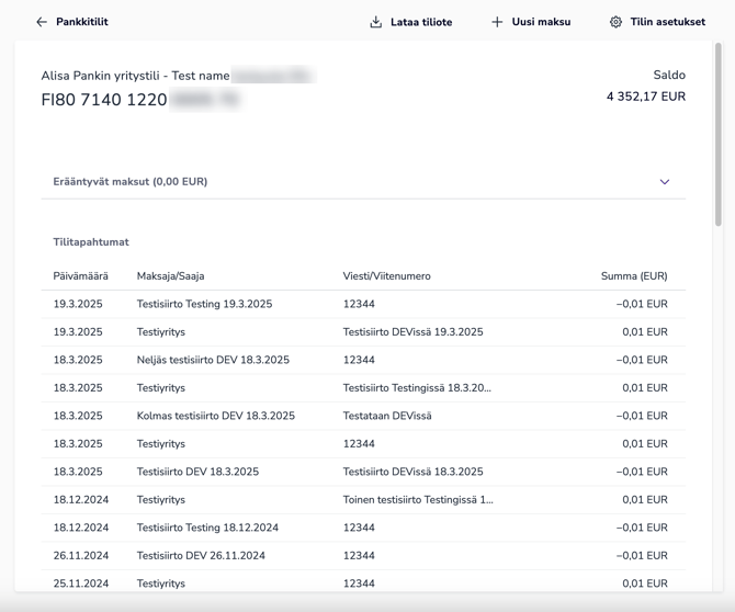 FI Pankkitilit - Tilitapahtumat