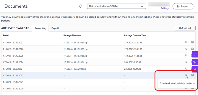 EN Documents - Download archive - Create downloadable material