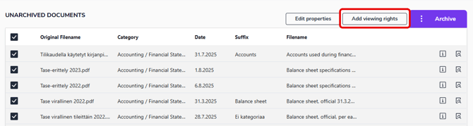 EN Documents - Unarchived documents - Add viewing rights