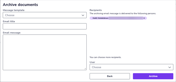EN Documents - Unarchived documents - Archive documents - Send message dialog