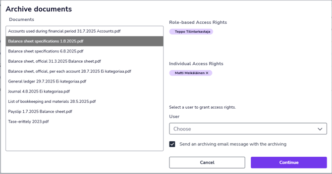 EN Documents - Unarchived documents - Archive documents dialog