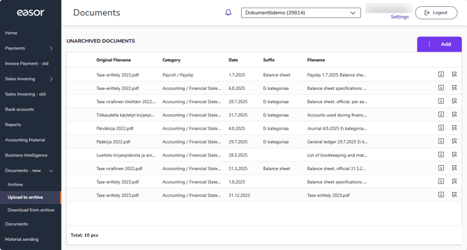 EN Documents - Upload to archive