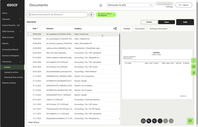 EN Easor App - Documents - Archive - Preview
