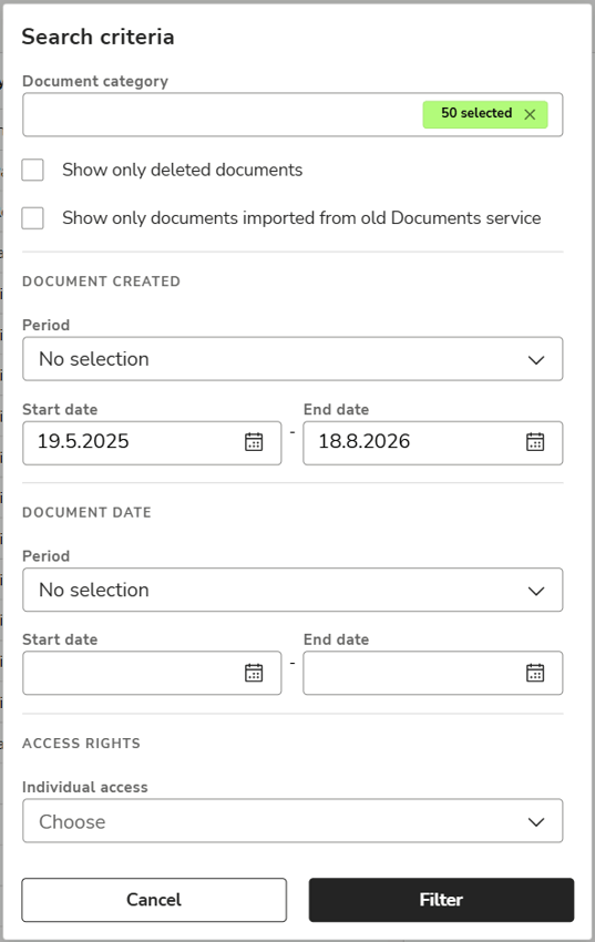 EN Easor App - Documents - Search criteria