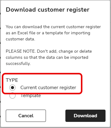 EN Download customer register - Type current