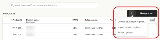 EN Sales invoicing - Products - Download product register