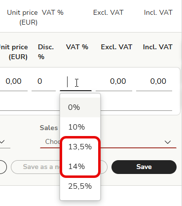 EN Sales invoicing Select VAT