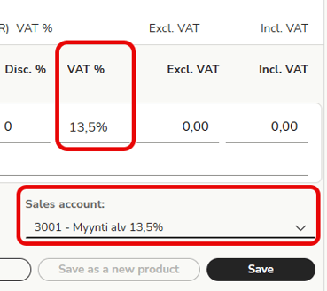 EN Sales invoicing Select sales account